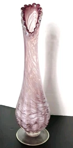 Vintage MCM Purple Amethyst Art Glass Swung Vase 13" Hand Made nob top swirl - Picture 1 of 9