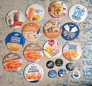 Set Of 19 Culvers Food Advertisement Pinbacks And Slogans Pepsi Jumbo Shrimp - Picture 1 of 7