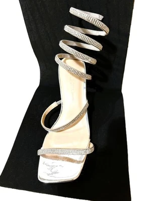 WILD DIVAL Vana-16 Rhinestone Spiral Ankle Strap Square Toe Low Block Heeled 7 - Image 1 of 4