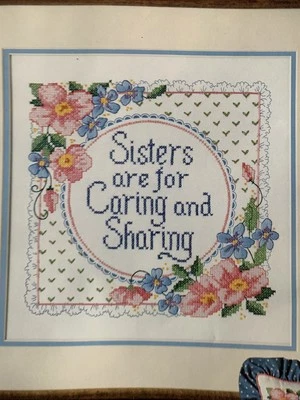 Sisters are Caring and Sharing Stamped Cross Stitch Kit Unworked 12x12 - Image 1 of 4
