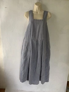 Rare Vtg FLAX Angelheart 100% Blue Linen Apron Dress Lagenlook Boho S Runs Big - Picture 1 of 9