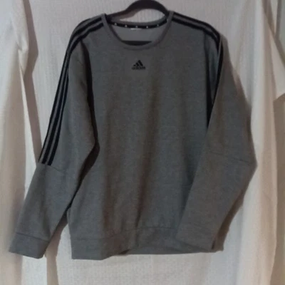 Adidas Sweat Shirt Men's Lg Gray Black Stripes Down Long Sleeve Pullover - Image 1 of 4