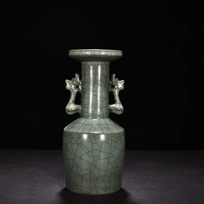 10-дюймовая фарфоровая ваза Celadon Disc Mouth с надписью Song Guan Kiln Marked старое наследие - Изображение 1 из 4