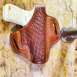 Premium Leather Western Gun Holster Hand Tooled Basket Weave - Choose Model - Picture 1 of 3