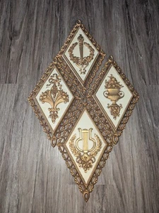 Homco Wall Decor 1971 MCM Set Of 4 Diamond Shaped Plaques Hollywood Regency USA - Picture 1 of 16