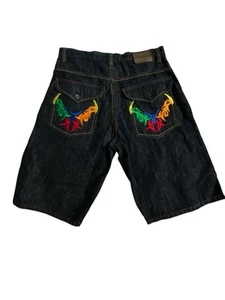 Pantalones Cortos Vaqueros Sueltos Patinador Y2K Tribal Bordados COOGI Australia Talla 34 - Imagen 1 de 12