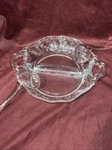 Vintage 1940er Cambridge "Elaine" geätztes Glas Split Relish Schale Glaslöffel - Bild 1 von 5