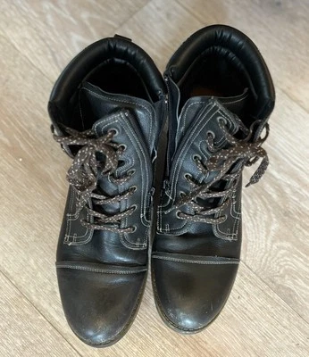 Botas Taos para mujer 40 piedra angular cremallera con cordones botín al tobillo cuero negro puntera Foto 1 de 4