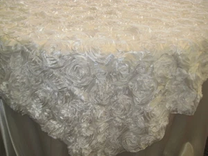 10 manteles roseta blanca rosa satinado 54"x54" cinta boda - Imagen 1 de 2