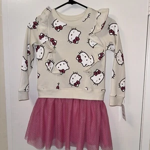 Hello Kitty Toddler Dress Small 7 Pink Lace Sanrio Girls White Sweater Dress - Picture 1 of 3
