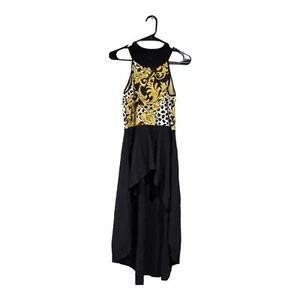NY&C 7th Ave Design Studio Women's Yellow Black High-Low Knit Halter Dress Sz M - Picture 1 of 12