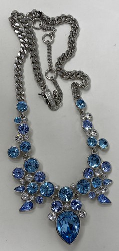 Stunning Sparkly Signed Givenchy Blue Clear Crystal Rhinestone Necklace