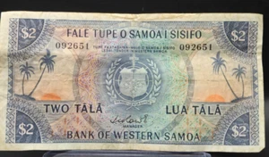 1967 Dos Tala, Billete de Banco Lua Tala-Samoa Occidental P# 17a; I.C. Rowe Signature Rare - Imagen 1 de 4