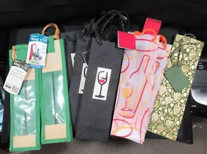 WINE BOTTLE GIFT BAGS WITH HANDLES AND BLANK CARDS – SET OF 8 BAGS - 4 DESIGNS - Picture 1 of 9