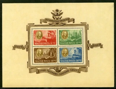 HUNGRÍA 1947 COMO NUEVO NH S/S #B198A-Da FRANKLIN D ROOSEVELT ¡Y ALEGORÍA DEL DISCURSO!! Foto 1 de 2