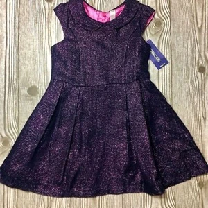 NWT Cherokee black purple pink metallic tweed fit flare pleated dress sz 5T - Picture 1 of 3