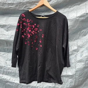 EVANS Black Sequin Leopard Print Top – UK 14 – 100% Cotton – Long Sleeve Glam - Picture 1 of 7