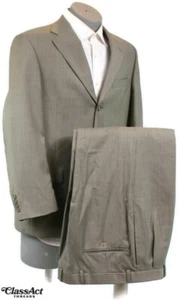 Austin Reed Mens 2 Piece Suit Tan Striped 3 Btn Wool 40R Pleated Fronts 34" W - Picture 1 of 10