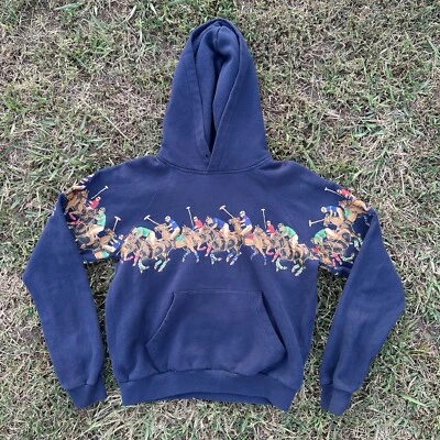 Polo Ralph Lauren Youth Size Medium Match Equestrian Graphic Hoodie Sweater Navy - Image 1 of 4