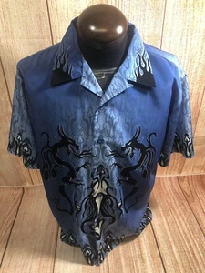 Men’s DRAGON SHIRT SS BF Blue & Black L Large Polyester Shirt - Picture 1 of 6