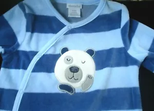 Absorba Infant Boy Blue Stripe Velour Footed Sleeper Outfit Appliqued Dog 6-9 M - Picture 1 of 8