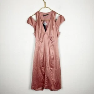 Black Halo Blush Pink Deep V-Neck Cut Out Back Satin Sheath Dress Size 6 NWT NEW - Picture 1 of 8