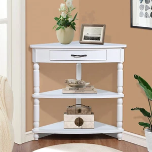 3 Tier End Corner Table Corner Side Table with Solid Wood Legs for Small Spaces - Picture 1 of 33