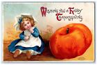 1910 cuillère Thanksgiving petite fille grande citrouille en relief carte postale à claquettes