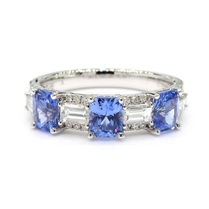 Natural Blue Sapphire Diamond Ring 18K WG Wedding Anniversary 1.59 TCW - Picture 1 of 10