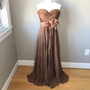 JS Collection Brown strapless ruched Flower Fit and Flare Formal Evening Gown 4 - Picture 1 of 12