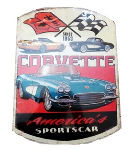 Corvette 1956 Sign Sports Car Metal Checkered Flags - Picture 1 of 3