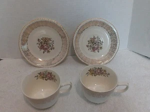 Homer Laughlin, Monticello, Gold Filigree Rim/Floral, 2 Cups and Saucers - Picture 1 of 2