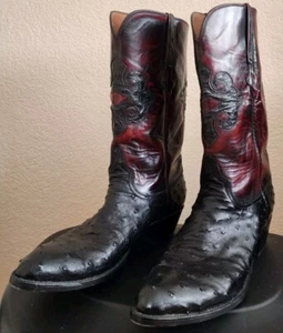 Lucchese Hand Made Vintage Cowboy Boots Full Ostrich Quill - Picture 1 of 9