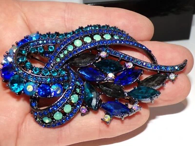 Joan Rivers Blue Brooch Pin Rhinestone Jewelry Statement w/ Box  [129T] - Image 1 of 4