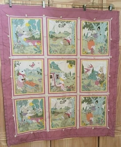  Baby Blanket Quilt comforter 38" X 44" Bunny Rabbits in the garden Tied/knotted - Picture 1 of 11