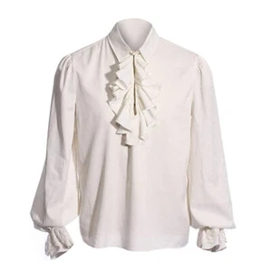Camicia uomo pirata puff manica lunga con volant e colletto blusa top vampiro classica - Foto 1 di 13