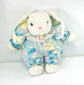 Cuerpo de tela vintage Dan Dee conejo blanco azul amarillo rosa animal de peluche - Imagen 1 de 4