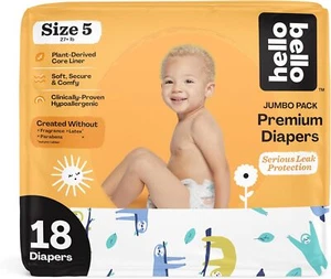 Hello Bello Premium Baby Diapers Size 5 18 Ct of Disposable Extra-Absorbent Fit - Picture 1 of 5