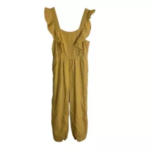 MINKPINK Mustard Yellow Ruffle My Friend Jumpsuit size small retro girly - Picture 1 of 11