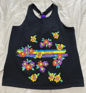 Vintage Electric Beach Jantzen Neon Black Floral Tank Swim Coverup 80s 90s EUC - Picture 1 of 6