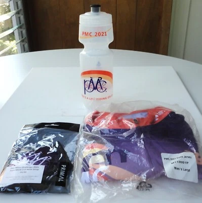 3 Nuevo 2021 PMC Pan Mass Challenge Hombre Grande Ciclismo Jersey Máscara y Botella de Agua Foto 1 de 4