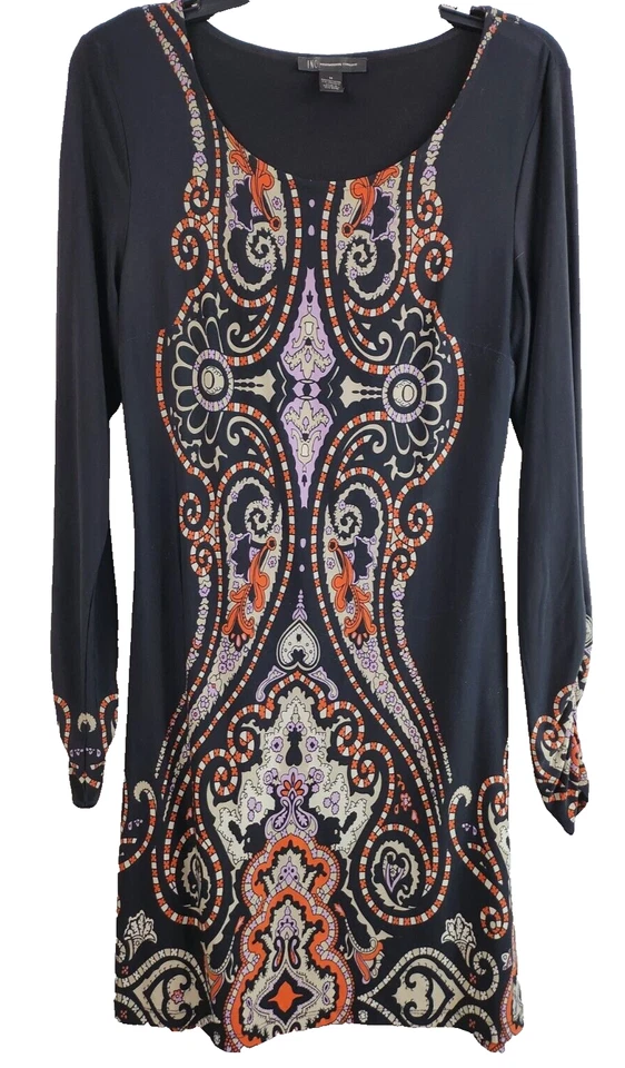 INC International Concepts женщин Shift платье средний черный пейсли длинным рукавом - Изображение 1 из 4