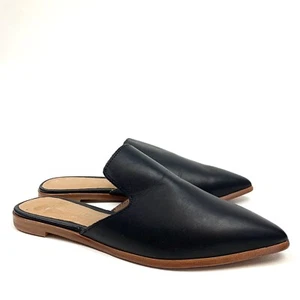 Madewell Gemma Mules Pointed Toe Black Leather Slip On Shoes Flats Loafer 5.5 - Picture 1 of 6