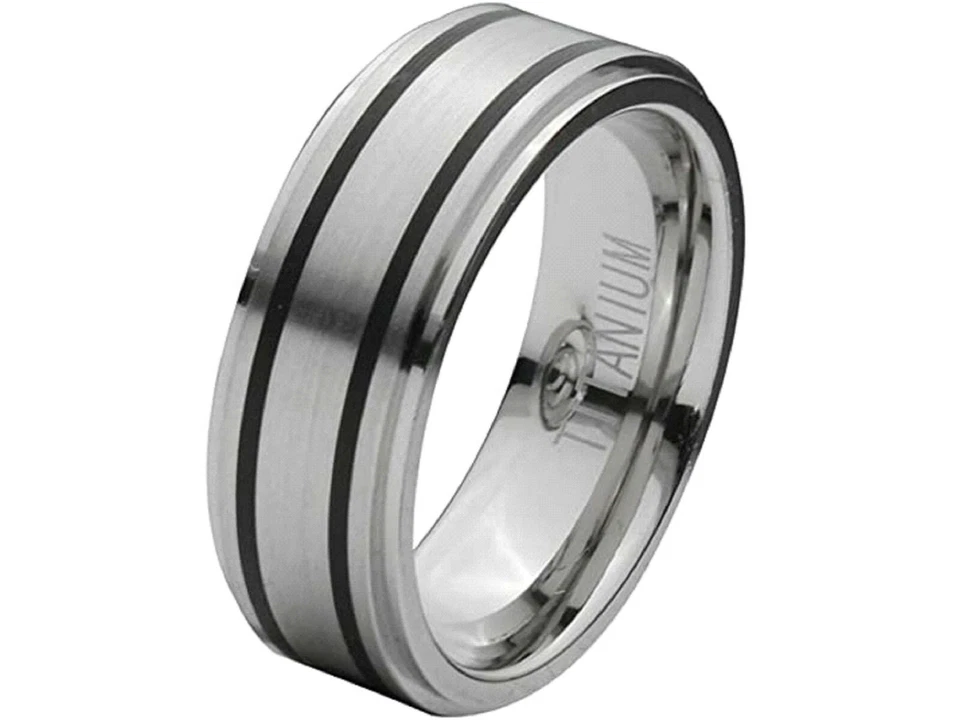 INOX Jewelry Men's Titanium Band with 2 Inlaid Rubber Details Ring - NWT - Image 1 of 1