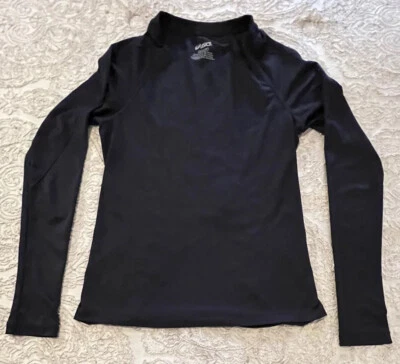 亚瑟士小号黑色薄排汗长袖反光跑步衬衫剪领下摆 — 第 1/4 张图片