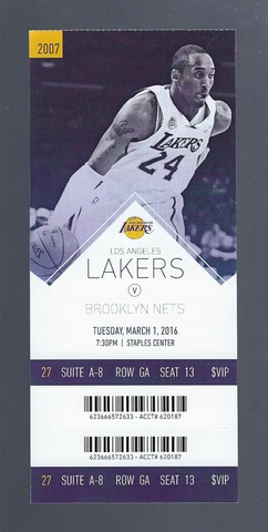 2015-2016 NBA NETS @ LAKERS FULL TICKET - KOBE BRYANT FINAL SEASON - MARCH 1 Cover