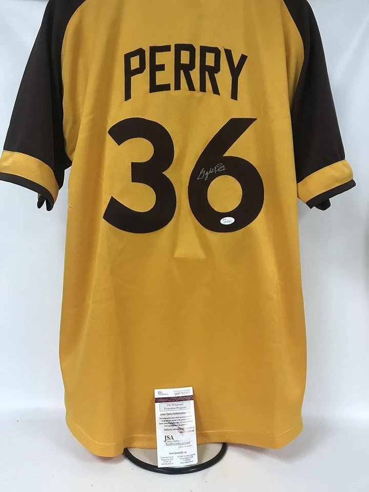 Gaylord Perry Signed Autographed San Diego Yellow XL Baseball Jersey : JSA COA - Image 1 of 3