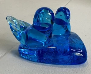 1994 Leo Ward signiertes Paar blaue Glücksvögel Kunst Glasfigur - Bild 1 von 14
