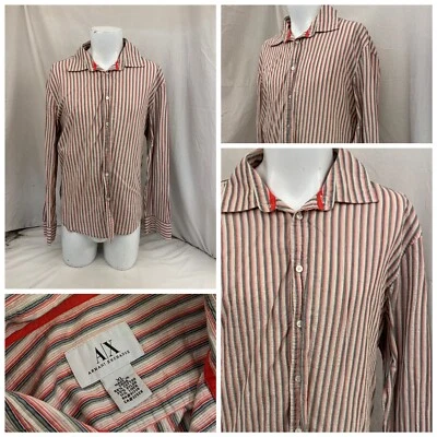 Armani Exchange Button Shirt XL Men Red Stripe Cotton Nylon Linen YGI P1-25 - Image 1 of 4