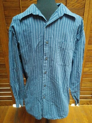 Camisa de hombre Perry Ellis XL azul a rayas de algodón manga larga con botones manga larga Foto 1 de 2